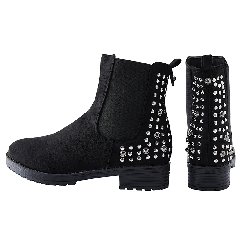 Tanie Ciepłe buty damskie damskie gumowe krótkie nity buty szpilki grube buty na niskim obcasie wysokie buty damskie rozmiary