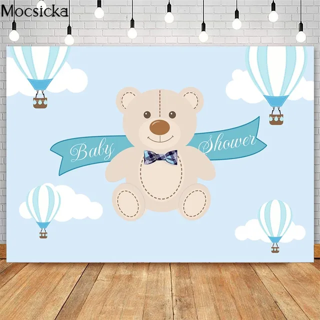PHMOJEN Cute Teddy Bear Baby Shower Backdrops for YouTube Photography 7x5FT Nautical Theme Background Stripes Photo Backgrounds Wall Paper Room Mural Props BJLSPH637 