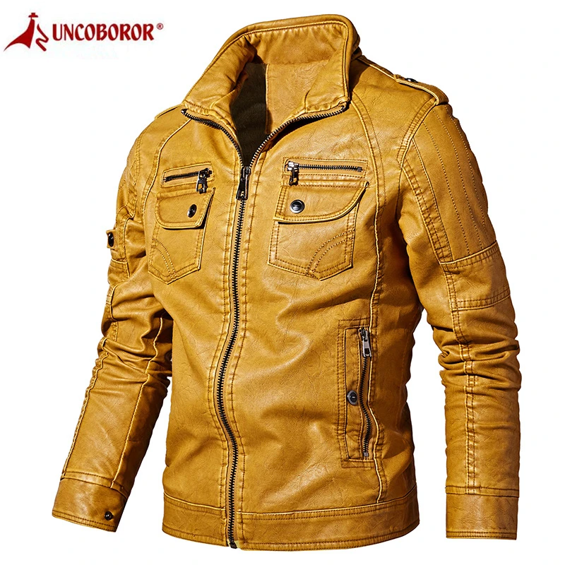 

2019 PU Leather Jacket Men Autumn Winter Casual Thick Velvet Fleece Luxury Coat College Men Motorcycle Pilot Faux Leather Jacket
