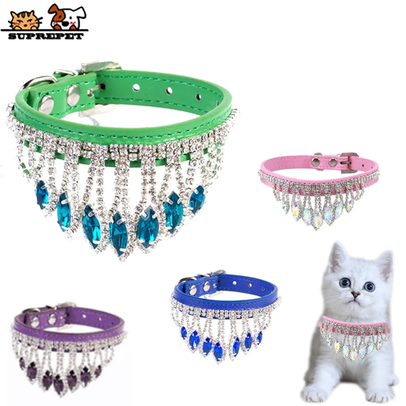 Suprepet Collier En Cuir Pu Avec Pompon Diamant Pour Chat Collier Reglable Pour Chaton Collier Retro En Pierres Precieuses Pour Animaux De Compagnie Accessoires Pour Chien Et Chiot Aliexpress