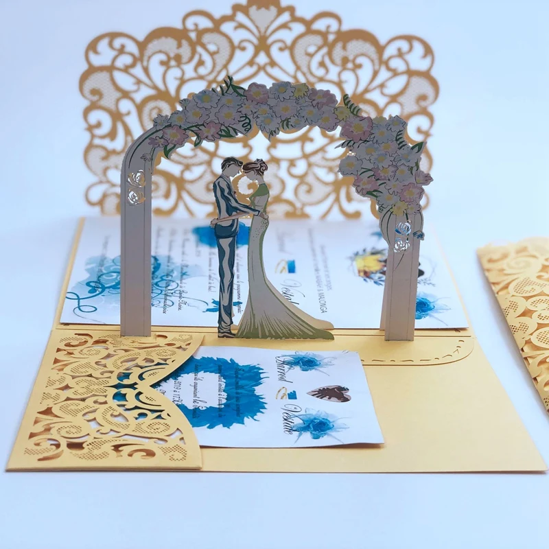  TOP-10Pack 3D Hollow Wedding Invitation Pocket-Folds Unique and Elegant Cut 3D Design Invitation - 4000458693714