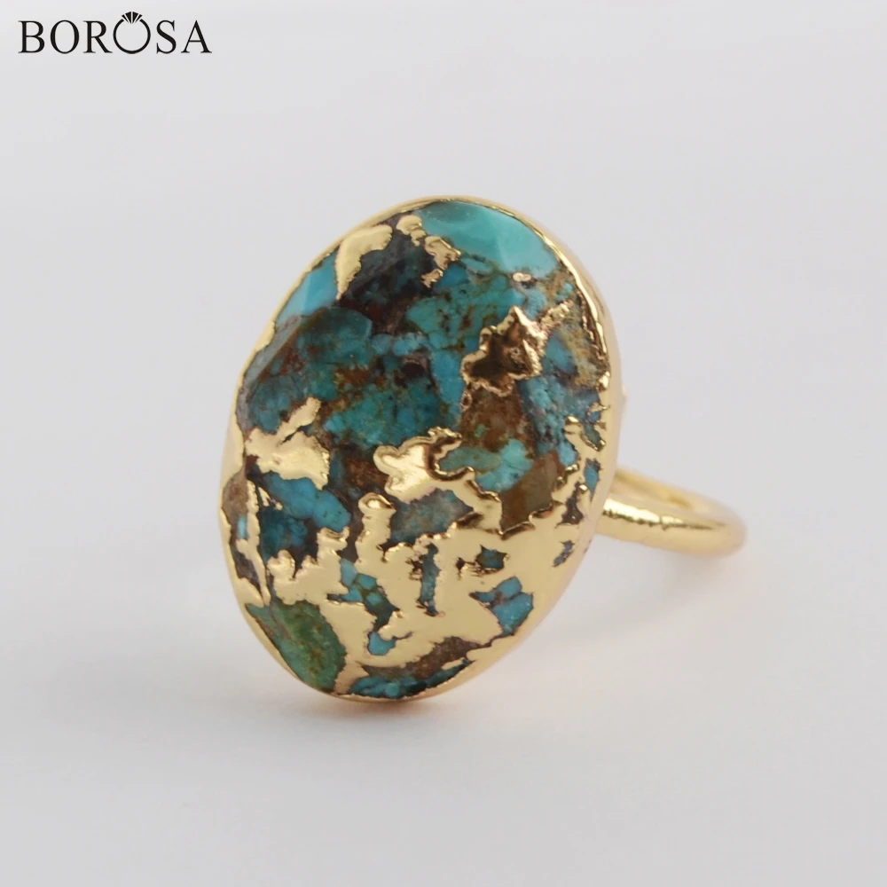 BOROSA кольцо с натуральным камнем, натуральная бирюза, кольца из золота, Vintge, мужские ювелирные кольца для женщин, Свадебная вечеринка, опт, G1934