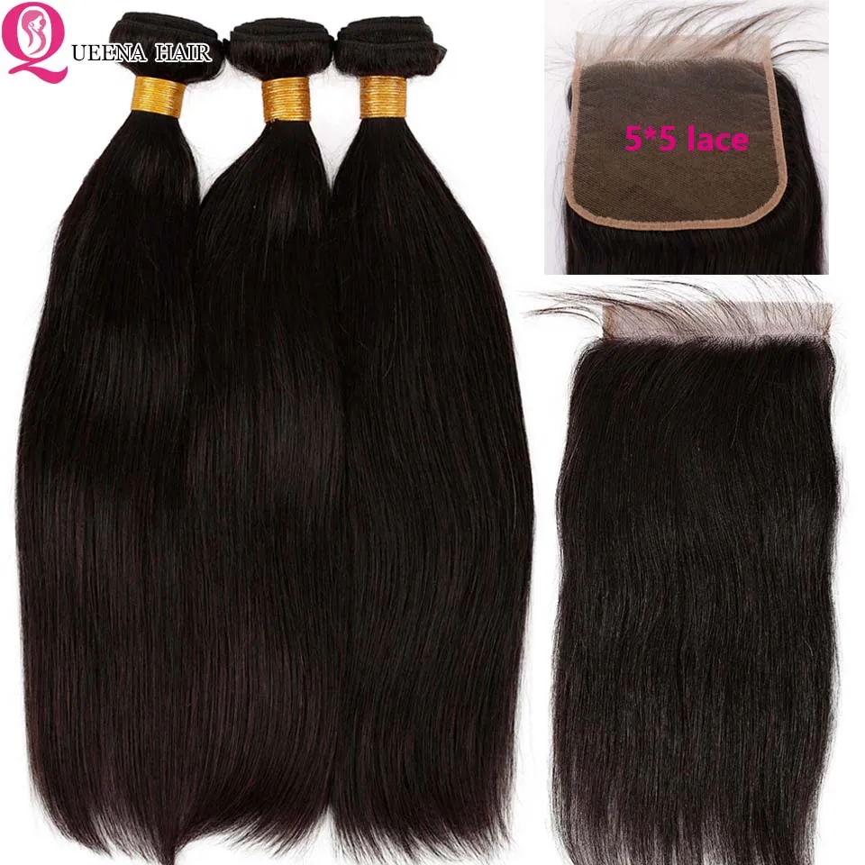 

5x5 Closure With Bundles Straight Hair Bundles With Closure 5x5 Lace Closure With 3 Bundles Remy Peruvian Human Hair Pre Plucked