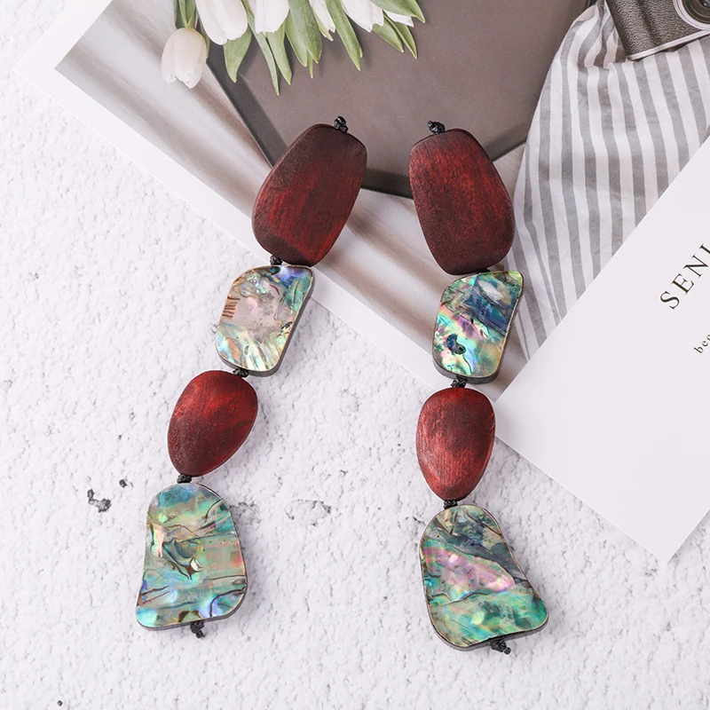 Vanssey Fashion Ethnic Bohemia Waterdrop Mother Of Pearl Shell Wood Long Earrings Party Wedding Accessories For Women 2020 New