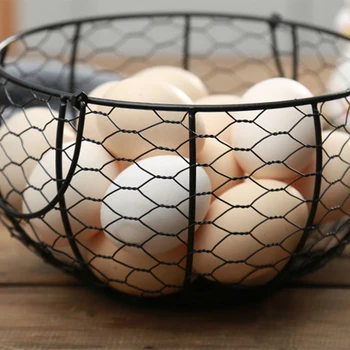 

Egg Basket Ceramic Egg Holder Chicken Wire Fruit Basket Collection Hen Ornaments Decoration Kitchen Storage Chef