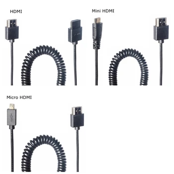 

OD 3.0mm Mini HDMI to hdmi coiled cable HDMI 2.0 to micro hdmi & hdmi stretch Spring Curl Flexible Thin Cables 2k 4k hd @60hz