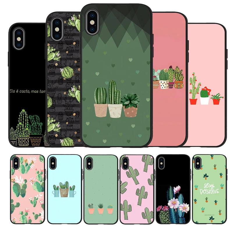 Plant Cactus Black TPU Silicone Soft Phone Case For iPhone 11 12 Pro X XR XS MAX 5 6 7 8 Plus SE 2020 | Мобильные телефоны и