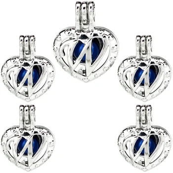 

5Pcs Openable Heart Letter W Phase Box Necklace Locket Aromatherapy Essential Oil Pendant Pearl Cage Diffuser k874