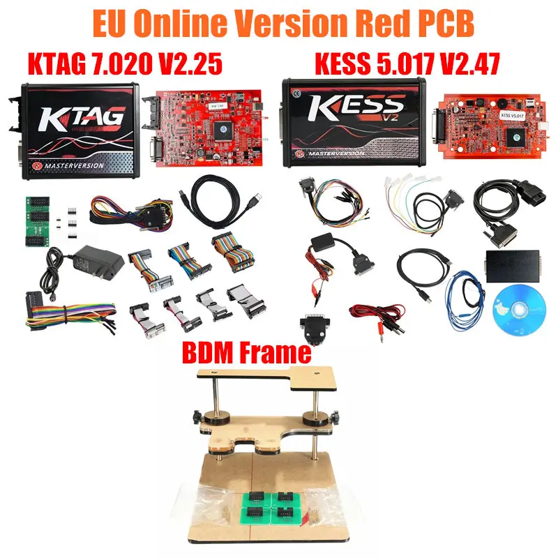 Европейская версия KESS 5,017 V2.47 4LED KTAG V7.020 V2.25 красная печатная плата онлайн KESS 5,017 V2.47 без жетона K TAG 7,020 OBD2 чип программист ECU - Цвет: KESS KTAG BDM