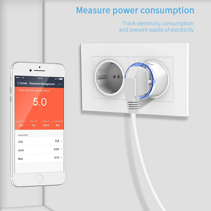 Tuya EU Wifi Smart Socket Plug 10A Outlet Power Monitor Timing Function Plug Compatible With Alexa Google Home Smartlife App