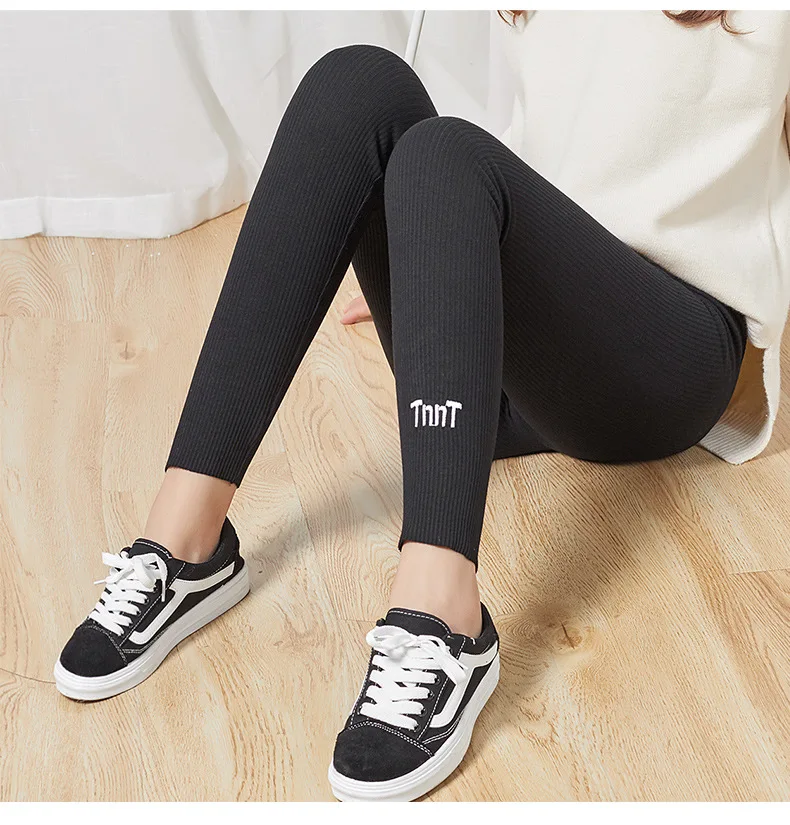 workout leggings Nanjiren Women Clothing Women Stacked Pants Solid Color Warm Ankle-Length Cotton Polyester Casual Thick Leggings For Ladies pink leggings