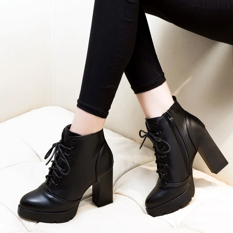 Dwayne/ г. Осенне-зимние женские ботинки ботильоны с острым носком на каблуке 7 см ботинки на толстом высоком каблуке из искусственной кожи женская обувь - Цвет: 10cm single