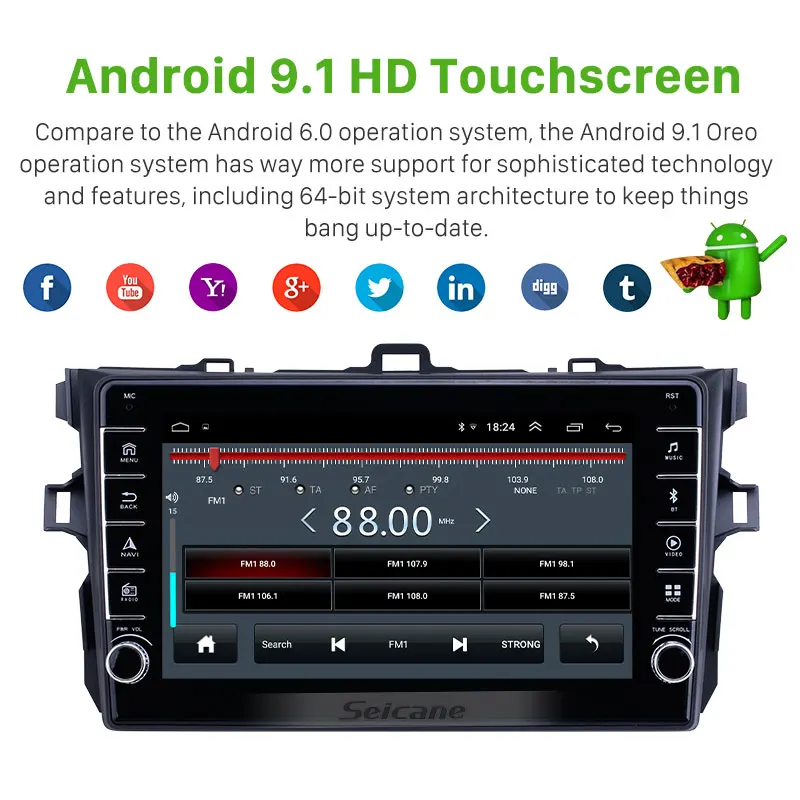 

Seicane Car 2Din GPS Stereo Navi Android 9.1 HD 2+32GB Car Multimedia Player for Toyota Corolla 2006 2007-2012 Head Unit Radio