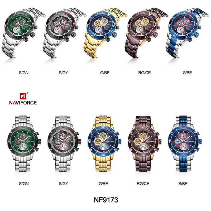 NAVIFORCE мужские часы с датой, спортивные мужские наручные часы от ведущего бренда, Роскошные Синие военные часы с хронографом из нержавеющей стали, кварцевые мужские часы 9173