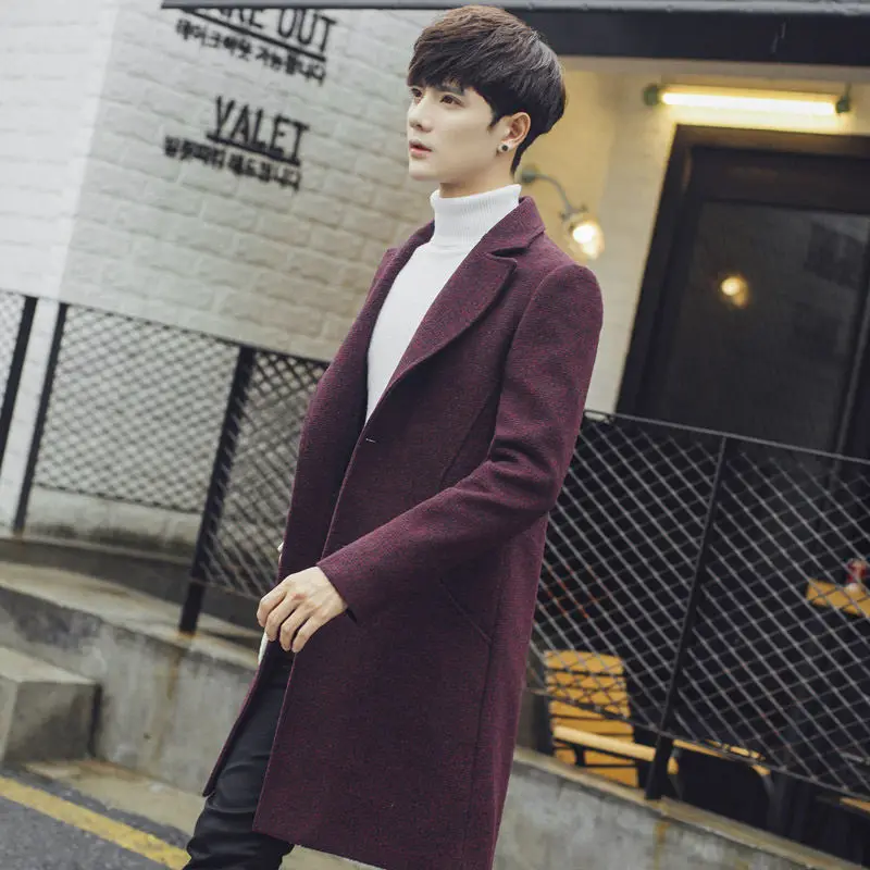 wine red Хороший зимний мужской Тренч VogueWool, модное деловое длинное пальто для мужчин, утолщенное тонкое пальто, куртка мужская брендовая одежда M-5XL - Цвет: wine red