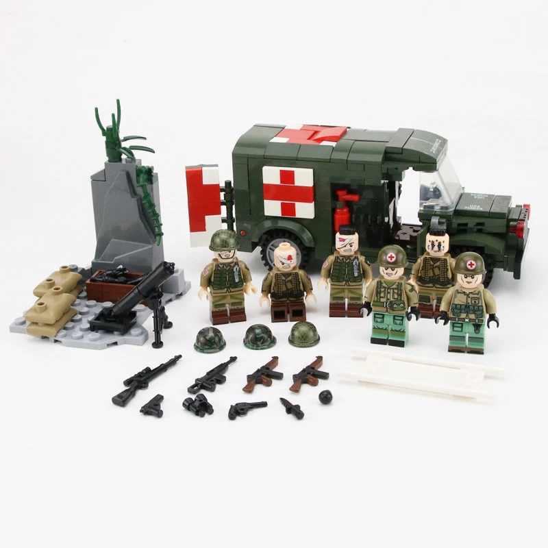 WW2 США военный армейский конструктор «скорая помощь» американские армейские спасательные солдаты фигурки Аксессуары для оружия строительные блоки кирпичи игрушки