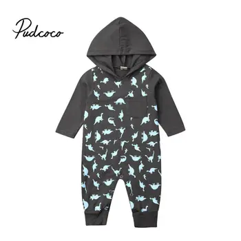 

0-18M Newborn Infant Baby Boy Romper Cartoon Dinosaur Hooded Jumpsuit Long Sleeve Winter Warm Clothing Toddler Baby Costumes