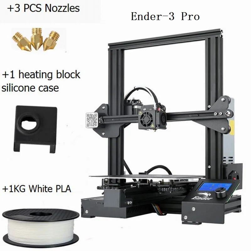 CREALITY 3d принтер Ender-3Pro DIY Kit v-слот большой размер подарочные насадки и нагревательный блок силиконовый рукав+ PLA - Цвет: Ender-3Pro White PLA