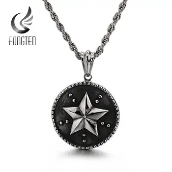 

Fongten Round Star Pendant Viking Necklace Men Hip Hop Black Stainless Steel Dainty Necklace Vintage Jewelry