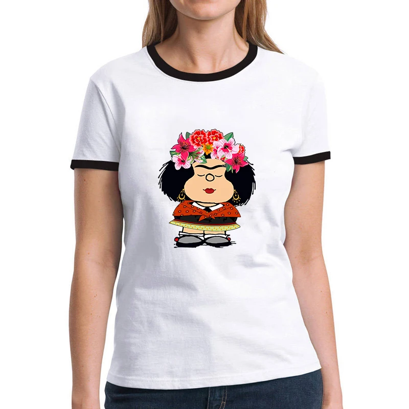 

Женская футболка с коротким рукавом, круглым вырезом и мультяшным принтом