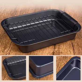 

Non Stick Grilled Fish Pan Baking Tray Cake Cheese Cookie Bread Plate with Rack K1MF