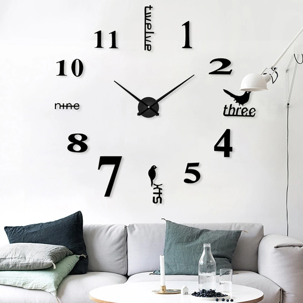 Nordic New Style Large 3D Wall Clock Mirror Wall Stickers Creative DIY Clocks Removable Art Decal Sticker Living Room Home Decor 7