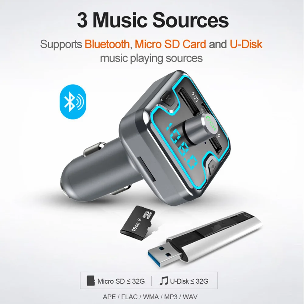 VR робот Красочный Светодиодный свет Bluetooth 5,0 Автомобильный MP3-плеер fm-передатчик Тип C быстрое зарядное устройство адаптер беспроводной громкой связи автомобильный комплект