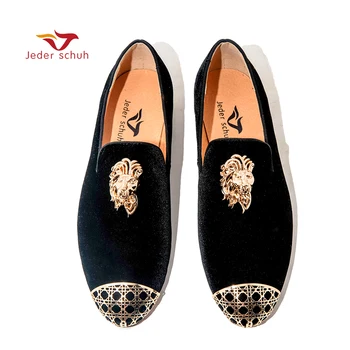 

Jeder Schuh Men's Shoes with Lion Metal Fasteners Banquet and Wedding Shoes Men's Rover Shoes Smoking Slippers