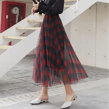 

Chic Plaid Pleated Skirt Spring Summer Women Skirts Fashion High Waist Multi-Layer Mesh Skirts