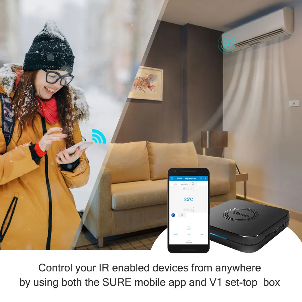 Vosen V1 умный дом IOT Android tv Box 9,0 2GB+ 16GB четырехъядерный DDR4 4K HDR поддержка Z-Wave протокол/BT 4,0/2,4G 5G WiFi/IR Blaster
