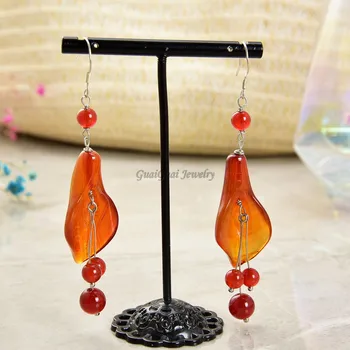 

GuaiGuai Jewelry Natural Red Carnelian Flower Earring-925 Sliver Hook