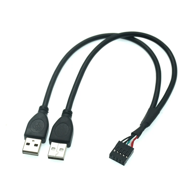 

PC Motherboard USB2.0 9Pin Female To Dual A USB Male Splitter Data SHORT Cable 24AWG Wire For USB Device External To Internal