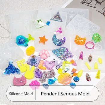 

1PC DIY Pendant Bunny Moon Cat Love geometry silicone Molds Jewelry Exoxy Resin Molds for DIY making