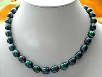 

New 9-10mm New Tahitian Black Rice Natural Pearl Necklace 17Inch AAA
