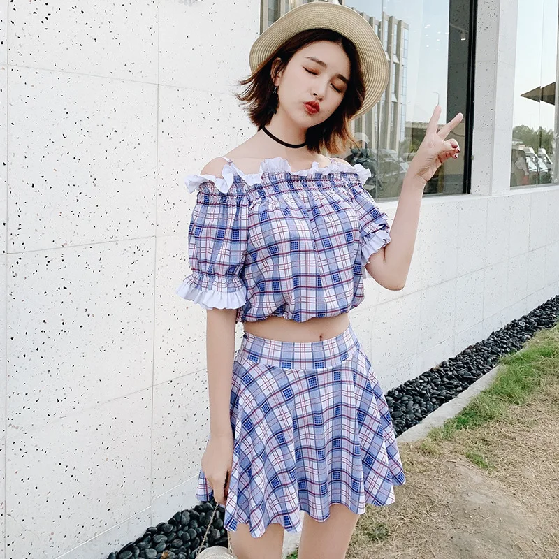 

2019 New Style Two-piece Swimsuits Three-piece Set Japanese-style Hipster Students Swimwear Sweet Beach Hot Springs-