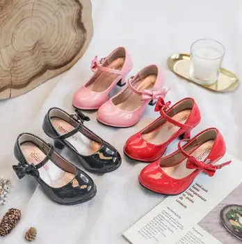 

Girl High Heels Red Shoes Children's Black Pink Princess Shoes Patent Leather Students Dance Shoes Size 26-35 Kids Sandals