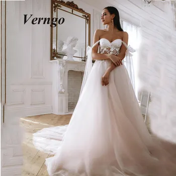 

Verngo 2020 New Tulle Off the Shoulder Color Wedding Dress Sexy A Line Off Shoulders Corset Bridal Gown Elegant Vestido de noiva