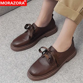 

MORAZORA New arrival 2020 fashion women pumps square heel round toe lace up casual shoes spring autumn solid color ladies shoes