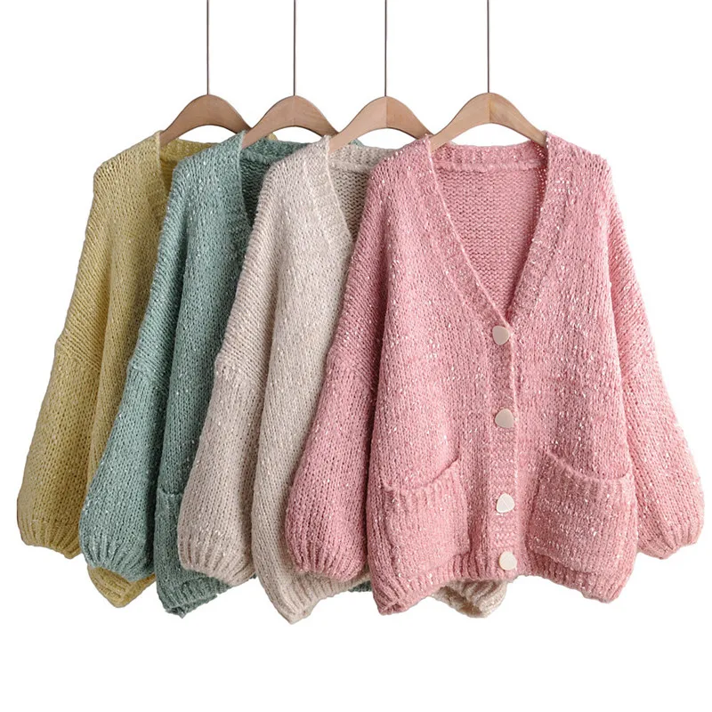 

OMIKRON Women Long Sweater Cardigans Knit Jackets Oversized Sweaters Ponchoes Button Dots Loose Female Cardigans 2019 Winter