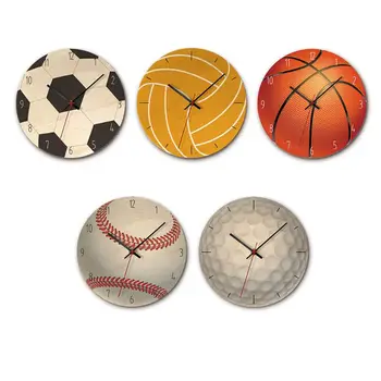 

Wooden Wall Clock Sport Ball Style Mute Wallclock Home Room Decor Kids Gifts