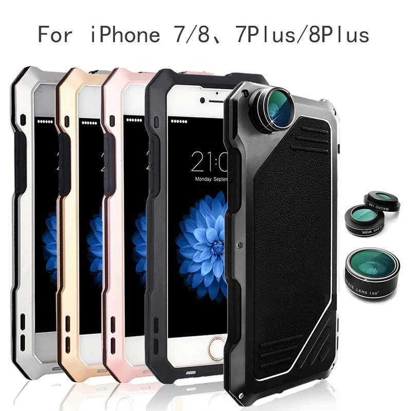  Phone Case Cover Protector+Camera Lens 4 in 1 Fisheye Wide Angle Macro Lens For iPhone 7/7Plus 8/8P