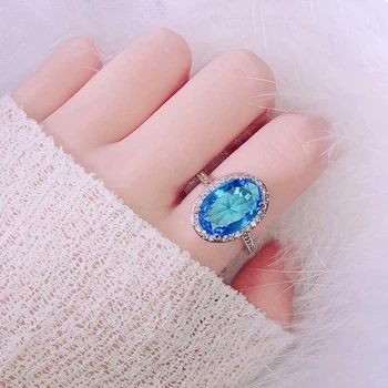 

Oval Topaz Engagement Sapphire Ring 925 SliverColor Anillos Wedding Bizuteria Women Blue Topaz Jewelry Silver Rings Gemstone