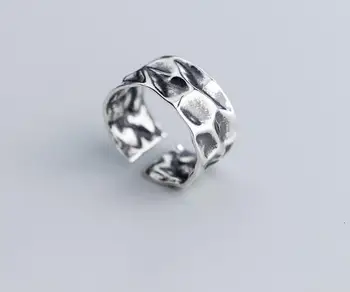

Vintage Retro Size4.75-Size7.25 100% Authentic REAL.925 Sterling Silver Irregular crease Punk Band Wider Rings adjust GTLJ1638