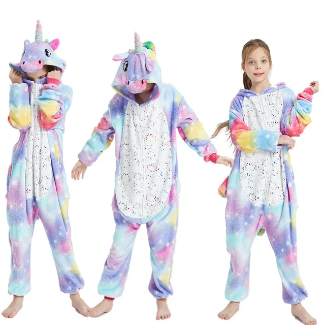 New Animal Pajamas Onesies Kigurumi Unicorn Winter Flannel Pyjamas Kids Boys Girls Pajamas Children Sleepwear Cosplay Costumes