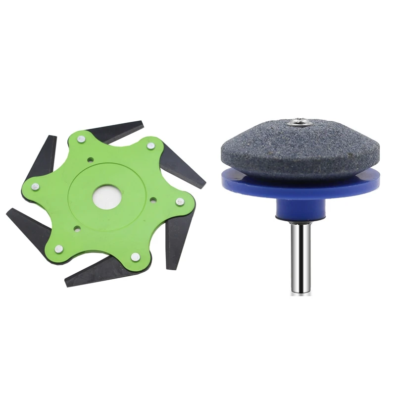 

Trimmer Head Brush Cutter Blade 60Mn Lawn Mower Head Accessories 6 Steel Razor Trimmer Replacement with Blade Sharpener