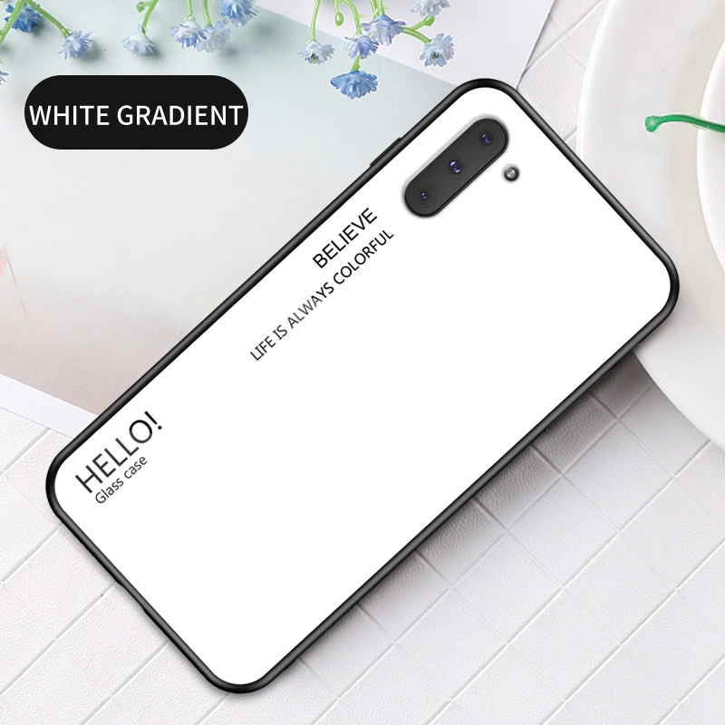White Градиентный чехол из закаленного стекла для телефона для samsung Примечание 10 плюс A70 A50 A80 S8 S9 S10 плюс S10e Note 9 8 S7 край A8 A6 плюс A7 чехол - Цвет: White