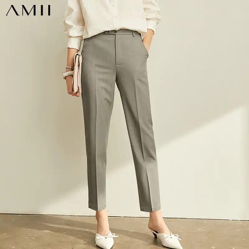 Amiiミニマリズム春夏新スーツパンツ女性のための公式固体ストレート女性のズボン因果女性のパンツ パンツ カプリパンツ Aliexpress