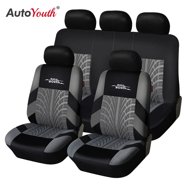 AUTOYOUTH Brand Embroidery Car Seat Covers Set Universal Fit Most Cars Covers with Tire Track Detail