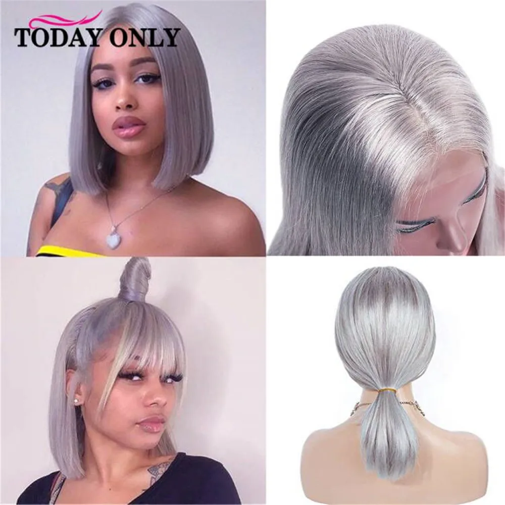 

Colored Grey Bob lace front Wigs Pre Plucked 180% Density silver grey13X4 Lace Human Hair Wig with Baby Hair Grey Colored Bob