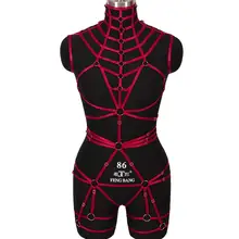 Боди жгут бюстгальтер набор нижнего белья пояс Связывание Топ подвязки чулки Талия Красный Готический размера плюс эластичный панк жгут Хэллоуин танец